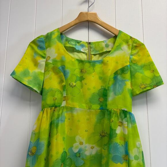 Vintage Women 60s 70s Floral Fairy Chiffon Maxi Dress Size XS Boho Retro Classic - Picture 6 of 7